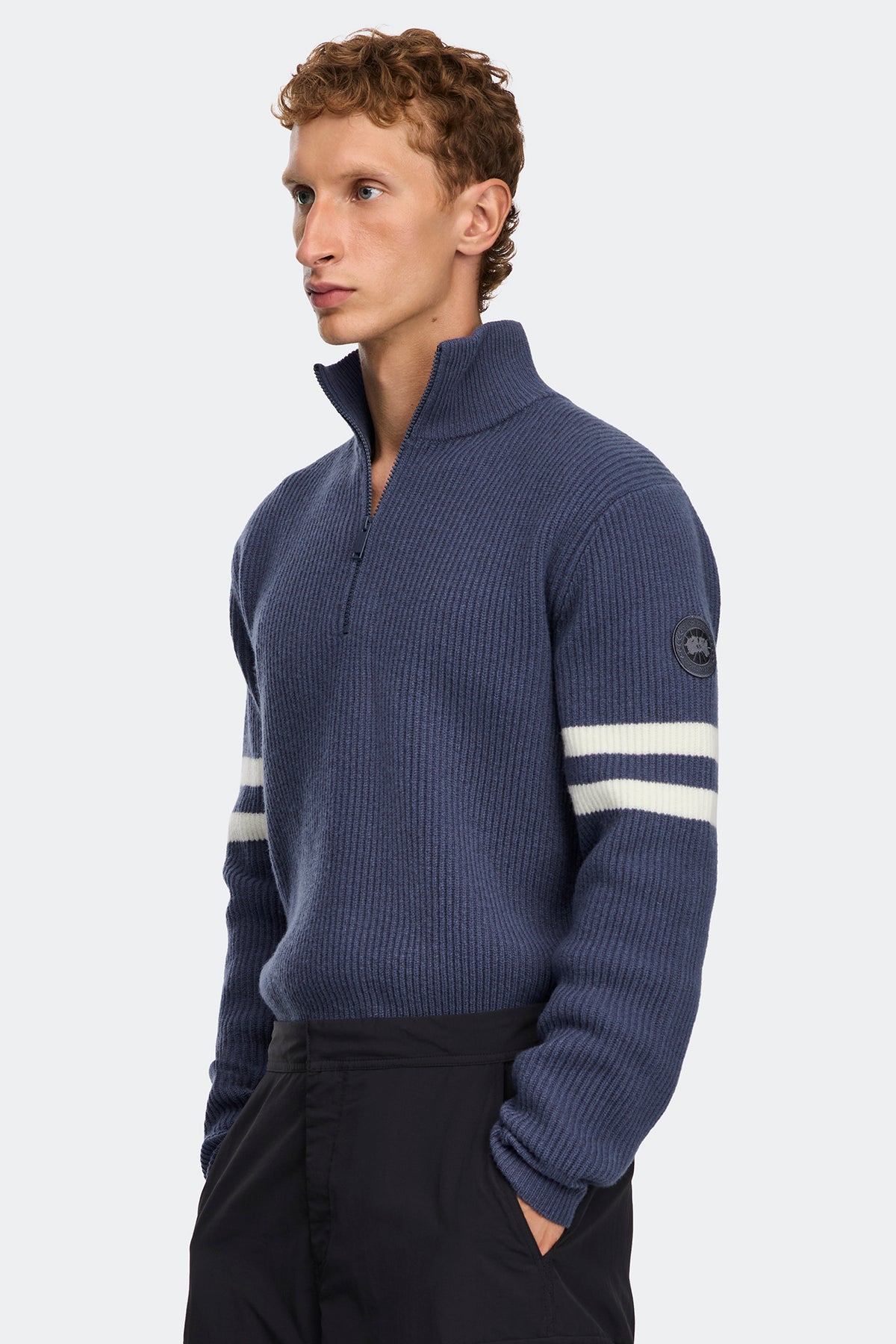 Mckinney Striped Knit Quarter Zip - Dusk Blue/Bone 9645 - on_side_01