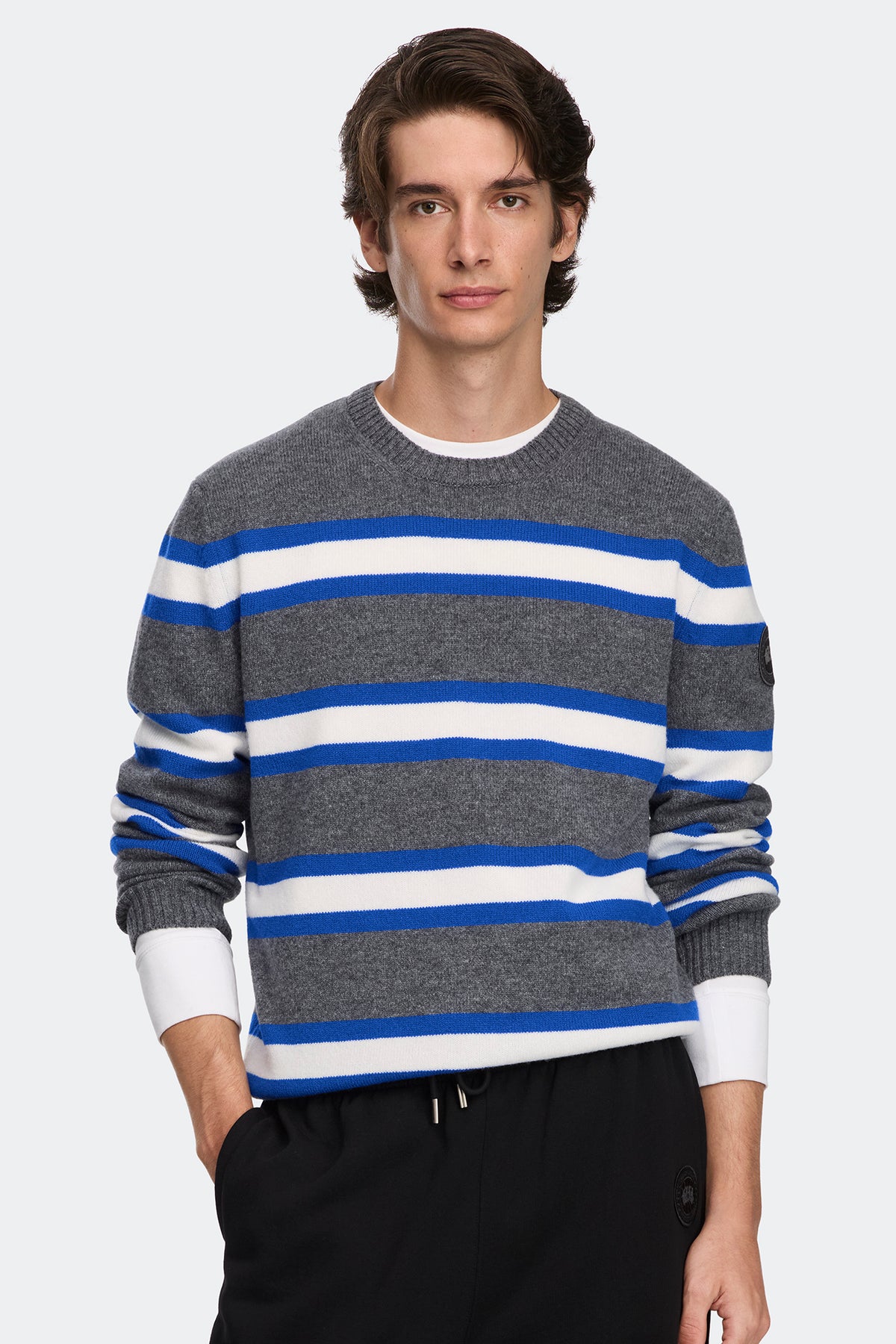 Matawin Stripe Knit Crew - Stone/Marine Cobalt 9683 - on_front_01