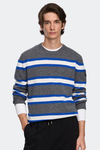Matawin Stripe Knit Crew - Stone/Marine Cobalt 9683 - on_front_01