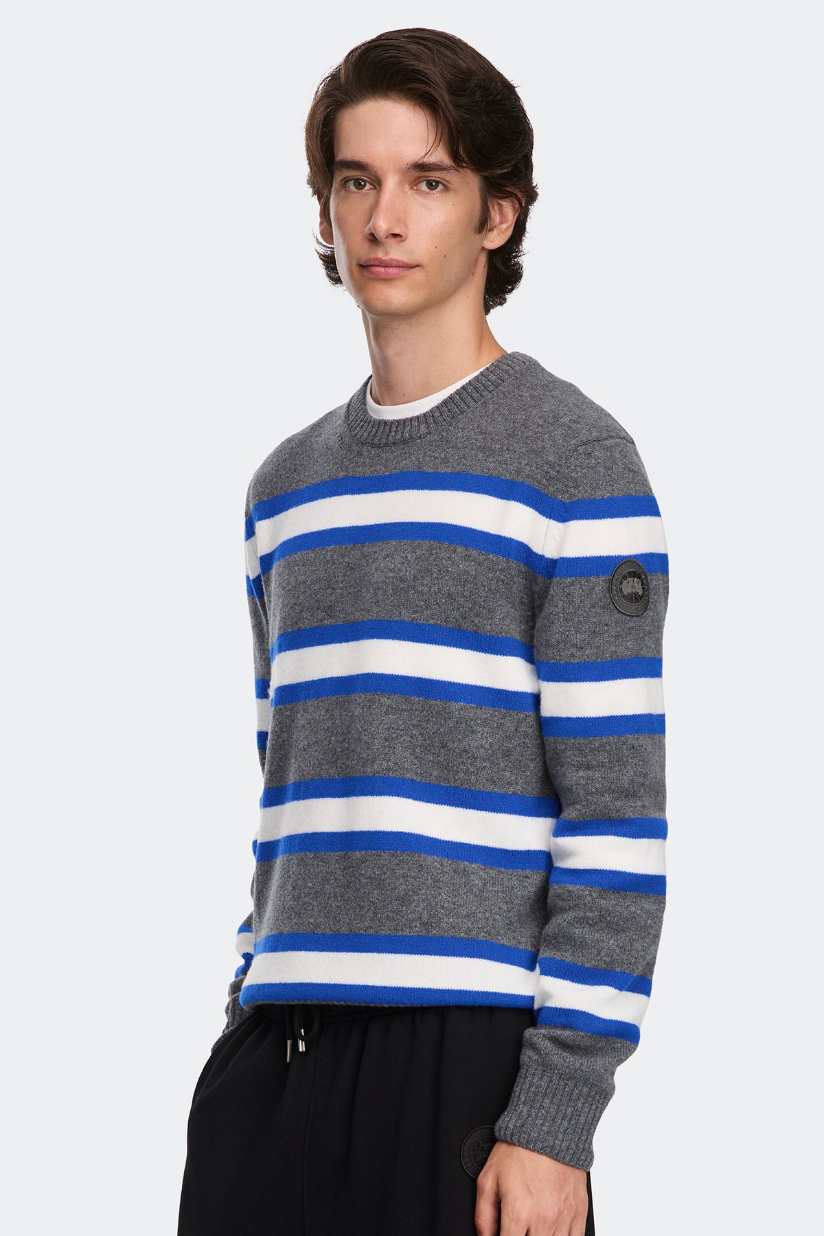 Matawin Stripe Knit Crew - Stone/Marine Cobalt 9683 - on_side_01
