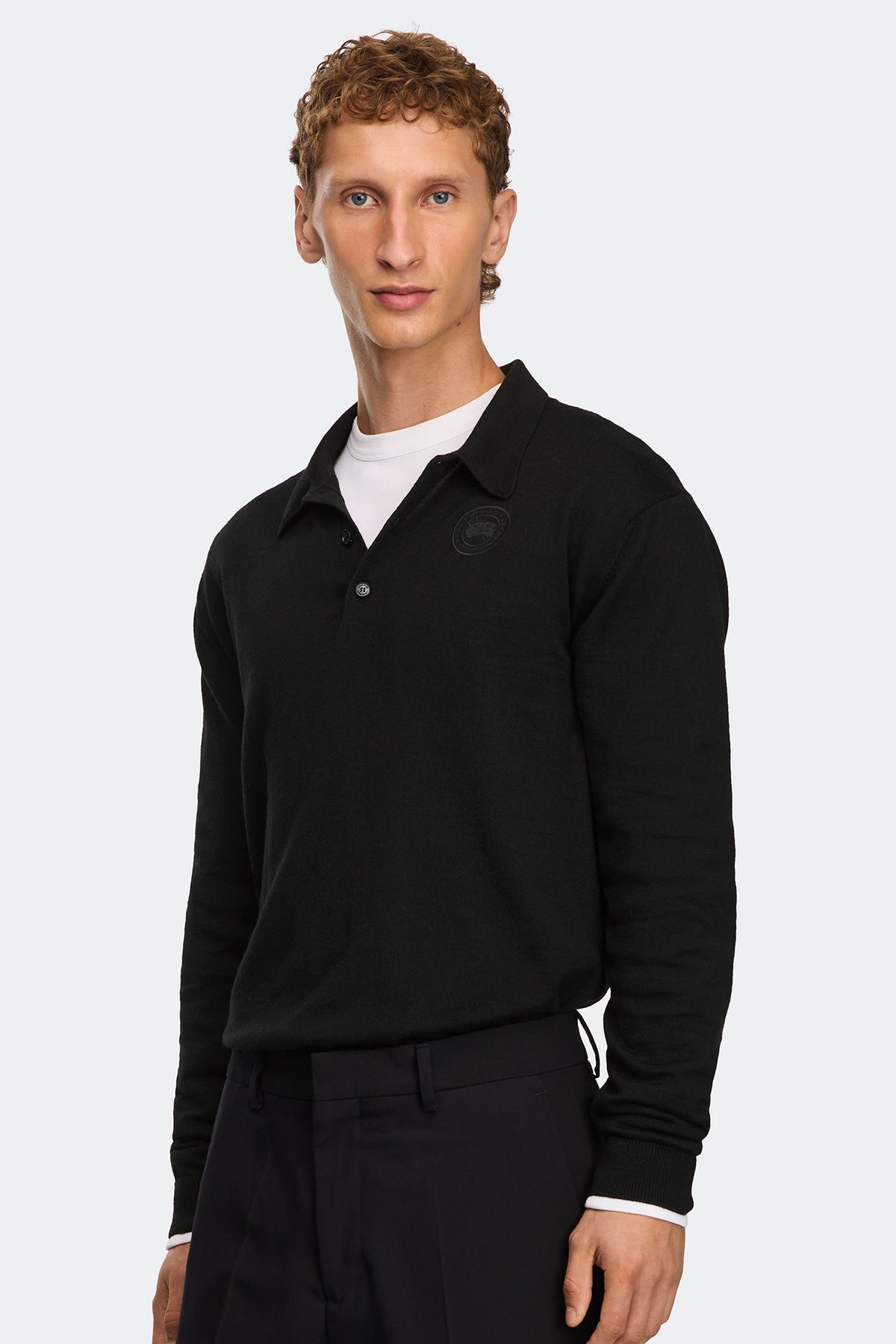 Petitot Knit Long Sleeve Polo - Black 9061 - on_side_01