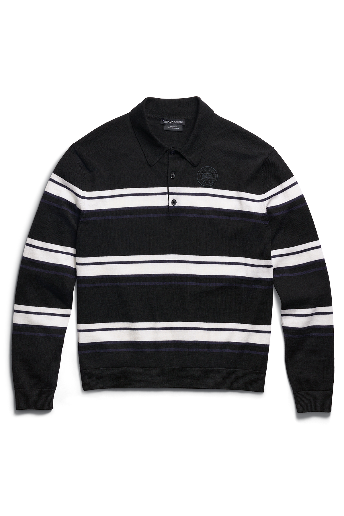 Petitot Striped Knit Long Sleeve Polo - Black/Nocturne 9680 - off_flat_lay_01